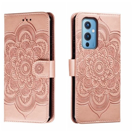 OnePlus 9 ruusukulta mandala suojakotelo, jossa kaunis mandalakuosi ja käytännöllinen avausmekanismi.