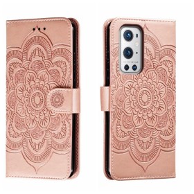 OnePlus 9 Pro ruusukulta mandala suojakotelo, jossa kaunis mandalakuosi ja käytännöllinen suljenta.