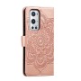 OnePlus 9 Pro ruusukulta mandala suojakotelo, jossa kaunis kohokuvioitu mandala-kuviointi.