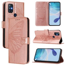 OnePlus Nord N10 5G ruusukulta perhonen suojakotelo, jossa kaunis perhoskuvio ja käytännöllinen avausmekanismi.