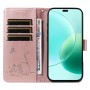 Honor 400 Lite ruusukulta kissa puhelinlompakko rannehihnalla avattuna, jossa korttipaikkoja ja tilaa seteleille.