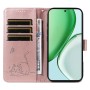 Honor Magic8 Lite 5G ruusukulta kissa puhelinlompakko rannehihnalla avattuna, näyttäen korttipaikat ja puhelimen näytön.