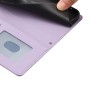 Samsung Galaxy A16 lila kissa puhelinlompakko rannehihnalla avattuna, musta puhelin sisällä.