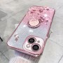 iPhone 13 Mini ruusukulta glitter kukka sormuspidike suojakuori on tyylikäs ja kimaltava suojakuori, jossa on kukkakuviot.