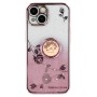 iPhone 15 ruusukulta glitter kukka sormuspidike suojakuori on tyylikäs ja kimaltava suojakuori, jossa on kukkakuviot.