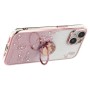 iPhone 15 ruusukulta glitter kukka sormuspidike suojakuori on tyylikäs ja kimalteleva suojakuori, jossa on kukkakuviot.