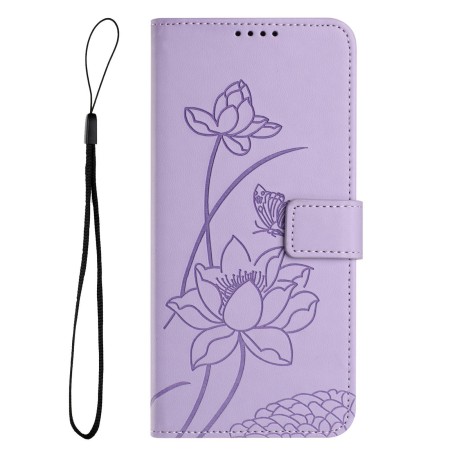 Honor 600 violetti suojakotelo lootuskukkakuviolla, kuvassa etukansi koristeltu lootuskukalla ja musta rannelenkki