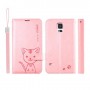 Galaxy S5 vaaleanpunainen kissa puhelinlompakko