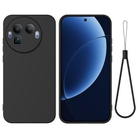 Realme GT 8 Pro suojakuori mustaa silikonia, jossa kameraa suojaava kohotus ja kätevä rannenauha.