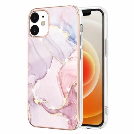 Tyylikäs iPhone 12 / 12 Pro ruusukulta marmori suojakuori