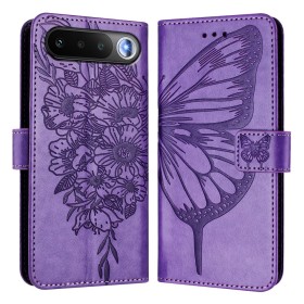 Magneettisuljenta pitää Realme 16 5G violetti perhoskuvioisen lompakkokotelon napakasti kiinni.