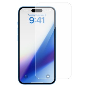 iPhone 15 Plus panssarilasi on mitoitettu peittämään näytön tarkasti ilman turhaa reunavaraa.