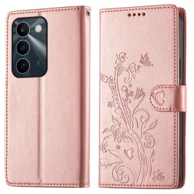Realme C100 5G lompakkokotelossa on koristeellinen perhoskuvio ja magneettisuljenta.
