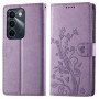 Realme C100 5G lompakkokoteloa koristaa violetti perhoskuviointi.