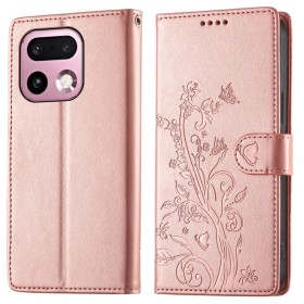 Realme 16 Pro+ 5G lompakkokotelon perhoskuvio tuo pintaan koristeellisen ilmeen.