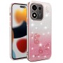 Ruusukultainen glitterkuori koristaa Honor 600 Smart 5G puhelinta kukkakuviolla.