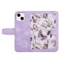 iPhone 14 lompakkokotelon kukkakuvioinen etukansi tuo esiin vaaleanvioletin ilmeen.