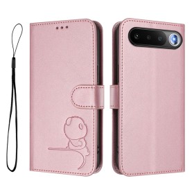 Ruusukultainen Realme 16 5G lompakkokotelo sulkeutuu läpällä ja mukana on rannelenkki.