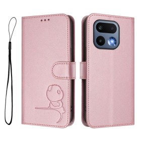Ruusukultainen Realme 16 Pro 5G suojakotelo sulkeutuu näppärästi läpällä ja mukana kulkee rannelenkki.