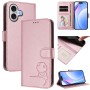 iPhone 17 ruusukulta panda suojakotelo toimii lompakkona ja taittuu vaakatasoon jalustaksi.