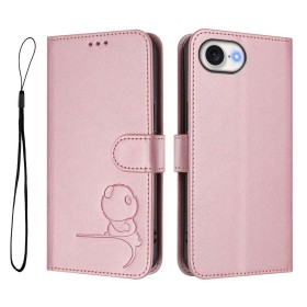 Mukana tuleva rannelenkki helpottaa iPhone 17e ruusukulta panda suojakotelon kantamista.