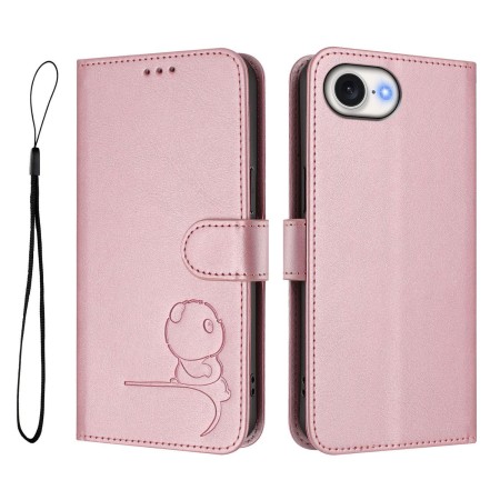 Mukana tuleva rannelenkki helpottaa iPhone 17e ruusukulta panda suojakotelon kantamista.