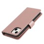 iPhone 13 / 14 ruusukulta lompakkokotelo taittuu kätevästi jalustaksi.