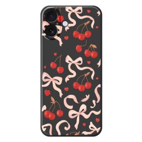 iPhone 17 suojakuoressa toistuu rusetti ja kirsikkakuviointi.