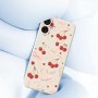 iPhone 17 suojakuoressa toistuvat vaaleanpunaiset rusetit ja kirsikat.