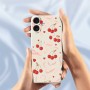 iPhone 17 suojakuoren rusetti ja kirsikkakuvio erottuvat kauniisti etupuolen ilmettä piristäen.