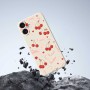 iPhone 17 mustassa suojakuoressa toistuvat rusetit ja kirsikat kauttaaltaan.