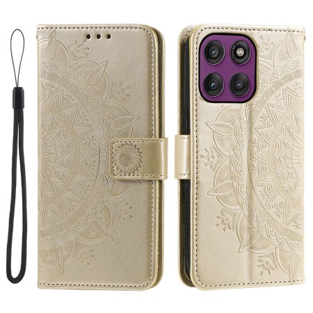 Kultainen mandalakuvio viimeistelee Motorola Moto G87 lompakkokotelon ilmeen.