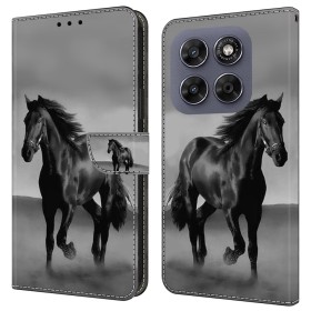Motorola Moto G77 lompakkokotelossa kulkee mukana näyttävä hevoskuvio.