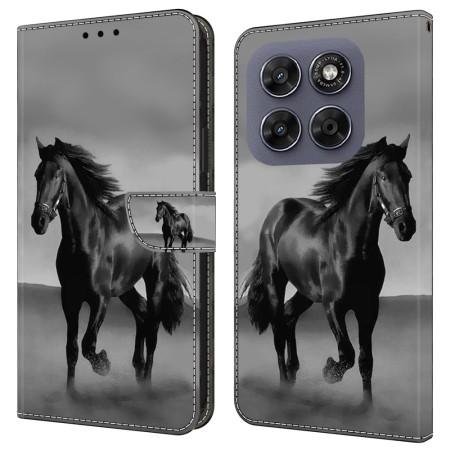 Motorola Moto G77 lompakkokotelossa kulkee mukana näyttävä hevoskuvio.