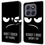Motorola Moto G67 / G87 / G77 lompakkokotelon etukannessa on ärhäkkä Don't Touch My Phone kuvio.