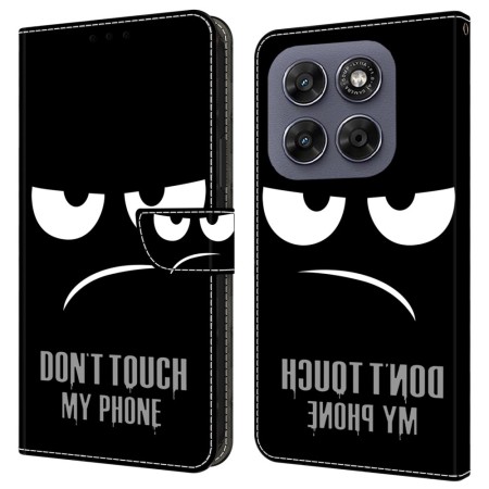 Motorola Moto G67 / G87 / G77 lompakkokotelon etukannessa on ärhäkkä Don't Touch My Phone kuvio.
