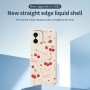 OnePlus 15R suojakuoressa toistuvat kirsikat ja rusetit vaalealla pohjalla.