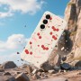 Galaxy A18 suojakuoressa toistuvat kirsikka ja rusettikuviot.