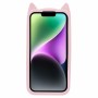 Vaaleanpunainen iPhone 14 / iPhone 13 suojakuori tuo puhelimeen söpöt kissankorvat.