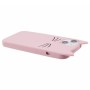 Vaaleanpunainen iPhone 14 / iPhone 13 suojakuori tuo puhelimeen leikkisät kissankorvat.