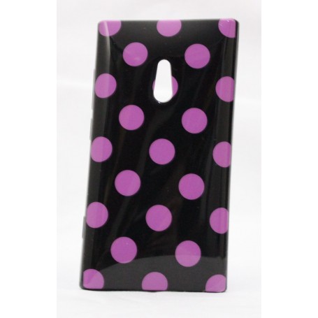 Lumia 800 polka dot suojakuori musta tausta violetteja täpliä.