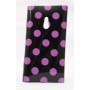 Lumia 800 polka dot suojakuori musta tausta violetteja täpliä.