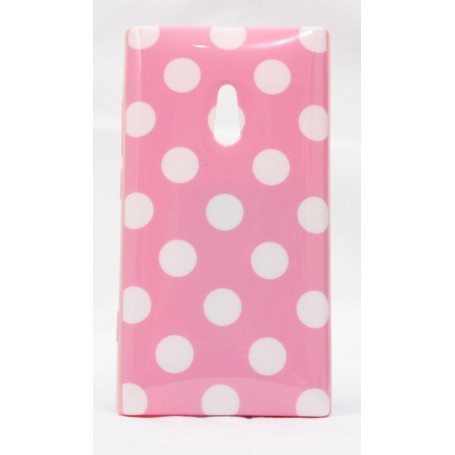 Lumia 800 polka dot suojakuori vaaleanpunainen tausta valkoisia täpliä.