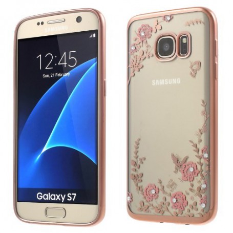 Samsung Galaxy S7 pinkit kukat silikonisuojus.